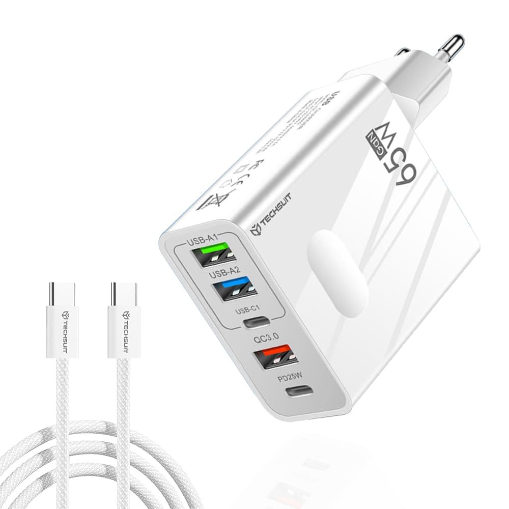 Techsuit Premium Wall Charger PentaXPower 3x USB 2x Type-C 1m bílá - náhled 1