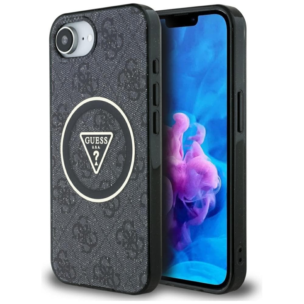 Guess IML Metal Glitter 4G Circle Triangle MagSafe iPhone 16e černá - náhled 1