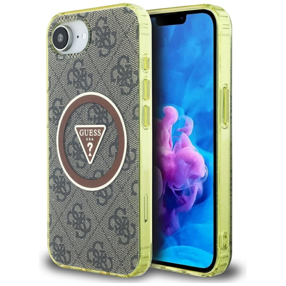 Guess IML Metal Glitter 4G Circle Triangle MagSafe iPhone 16e hnědý - náhled 1