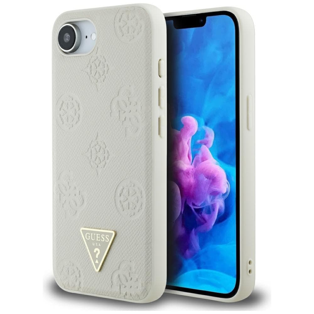 Guess Peony Grained Hot Stamp Triangle Logo MagSafe iPhone 16e béžová - náhled 1