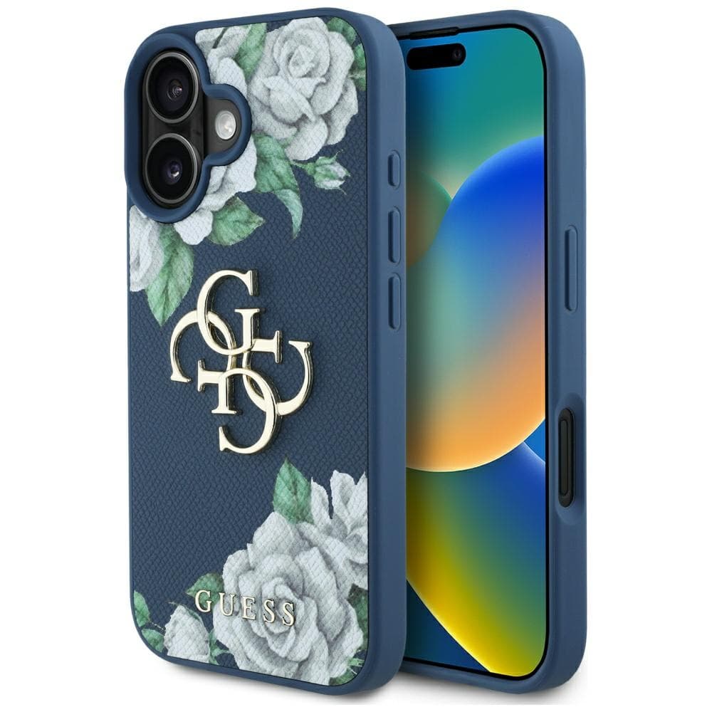 Guess Hardcase 4G Grained Roses Big Logo iPhone 16 Modrá - náhled 1