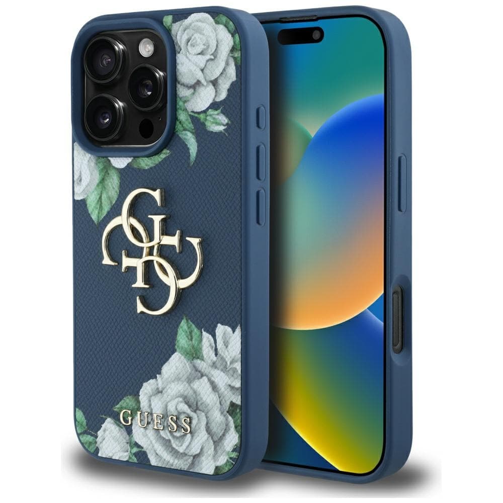 Guess Hardcase 4G Grained Roses Big Logo iPhone 16 Pro modrá - náhled 1