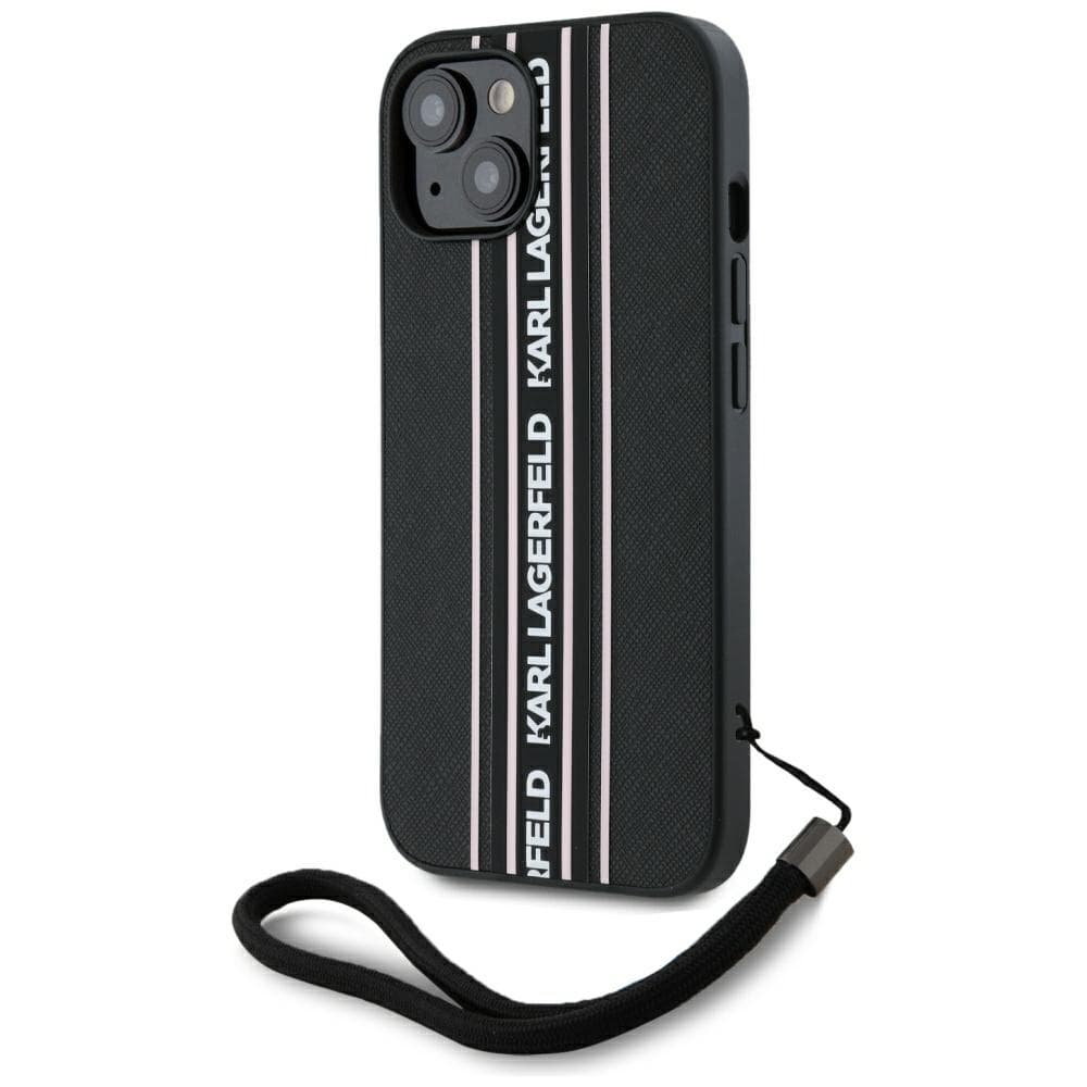 Karl Lagerfeld Saffiano Athleisure Stripes pouzdro iPhone 15 růžové - náhled 1