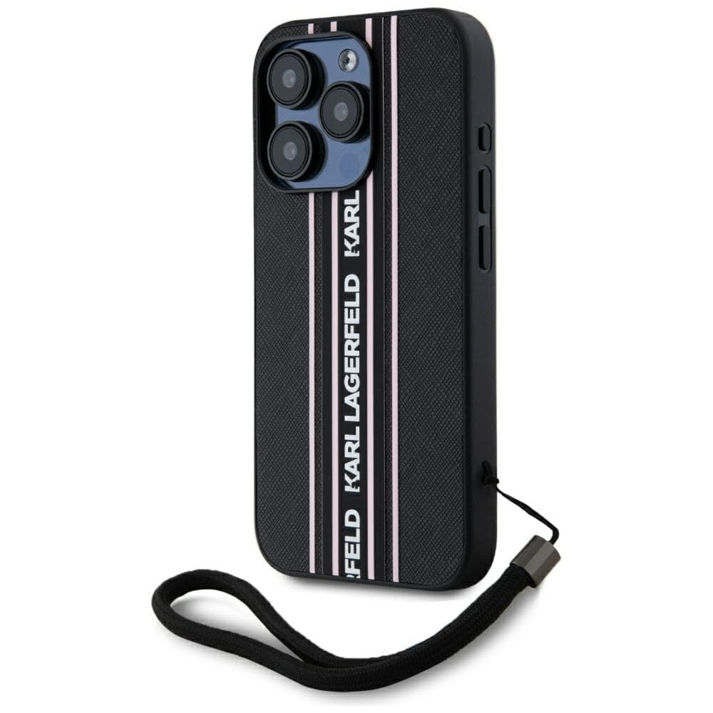 Karl Lagerfeld Saffiano Athleisure Stripes Cord iPhone 15 Pro růžová - náhled 1