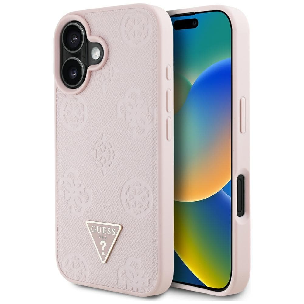Guess Peony Grained Hot Stamp Triangle MagSafe iPhone 16 růžová - náhled 1