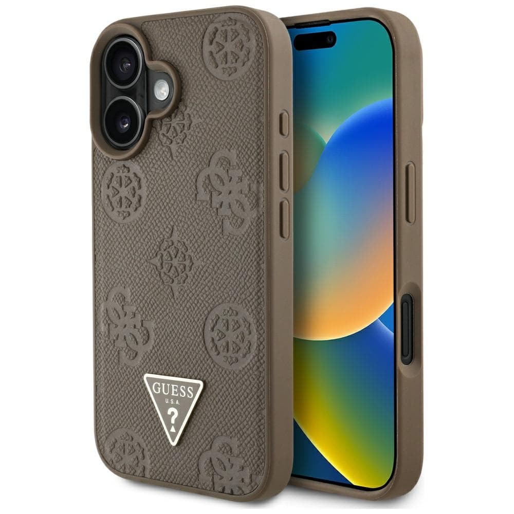 Guess Peony Grained Hot Stamp Triangle MagSafe iPhone 16 Hnědý - náhled 1