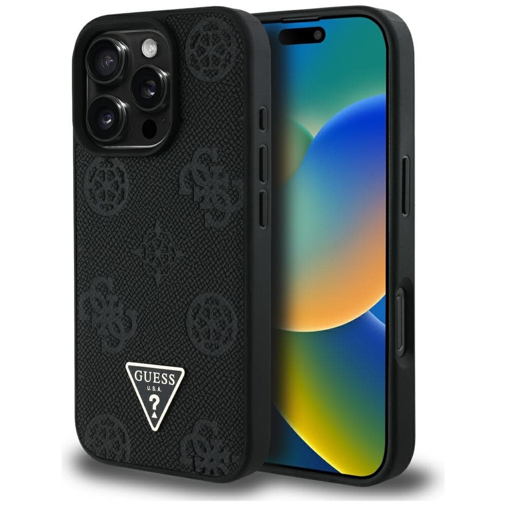 Guess Peony Grained Hot Stamp Triangle MagSafe iPhone 16 Pro černá - náhled 1