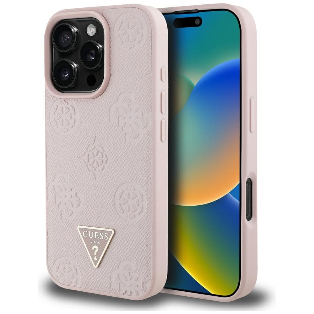 Guess Peony Grained Hot Stamp Triangle MagSafe iPhone 16 Pro růžová - náhled 1