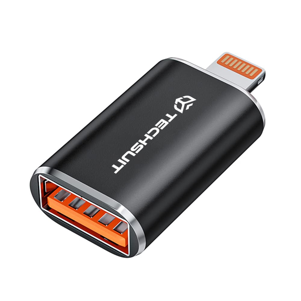 Techsuit Premium OTG Adaptér HyperPort (A6) USB3.0 na Lightning PD30W 5Gbps GaN pro iPhone černá oranžová - náhled 1