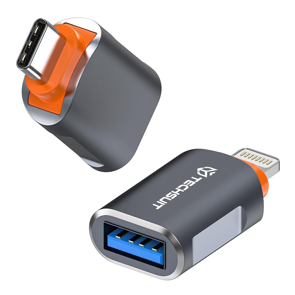 Techsuit Premium OTG Adaptér SlateVolt (A9) USB na Type-C Šedá Oranžová - náhled 1