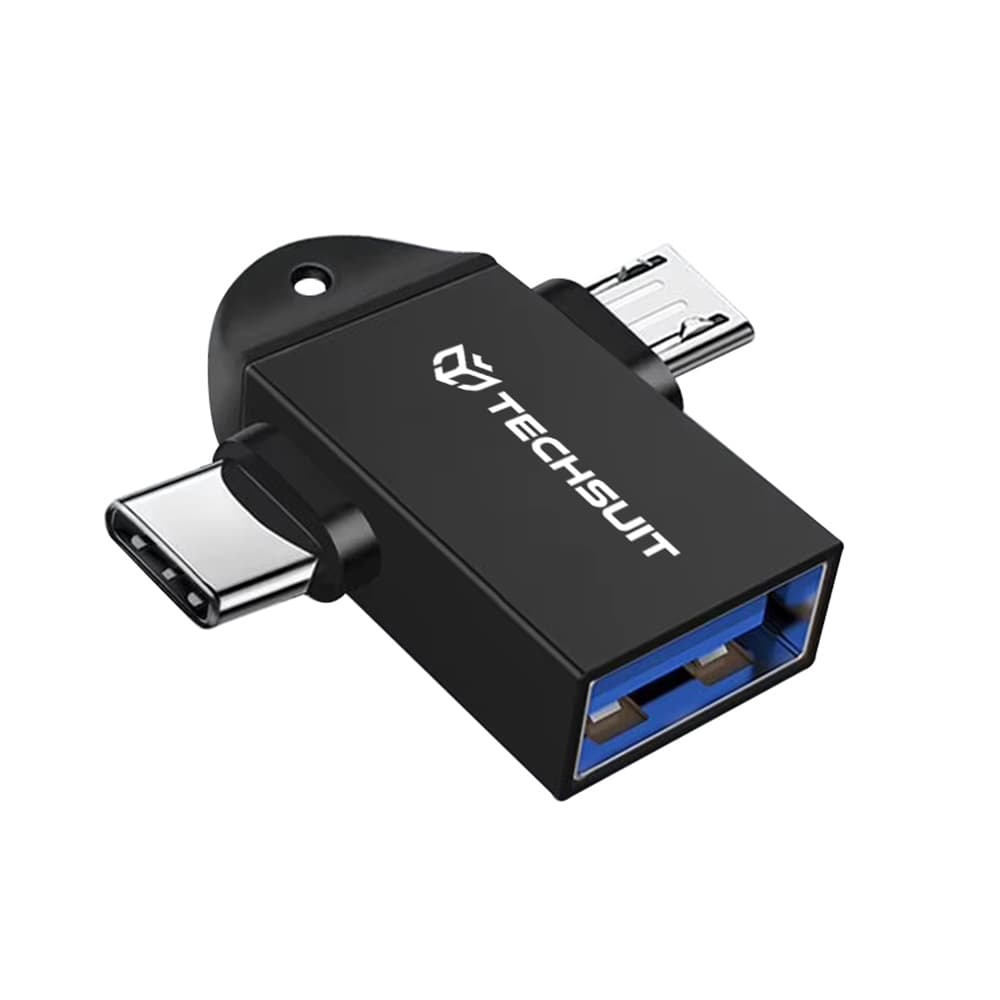 Techsuit OTG adaptér TwoVoltX (A16) 3v1 USB na Micro-USB + Type-C černý - náhled 1
