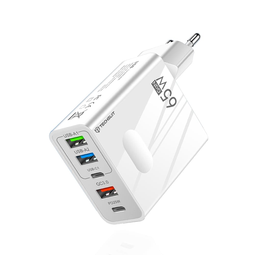 Techsuit Premium Wall Charger PentaXPower CHC1 3x USB 2x Type-C PD 25W 65W GaN Rychlé nabíjení Bílá - náhled 1