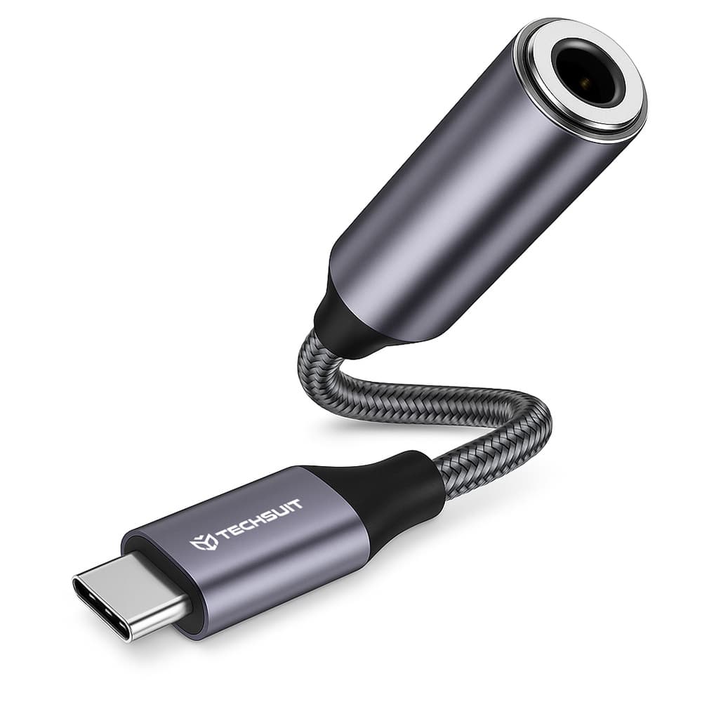 Techsuit Premium Cable Adapter MusicDoX (AC8) Type-C na Jack Hi-Fi zvuk DAC čip 3A 0.1m šedý - náhled 1