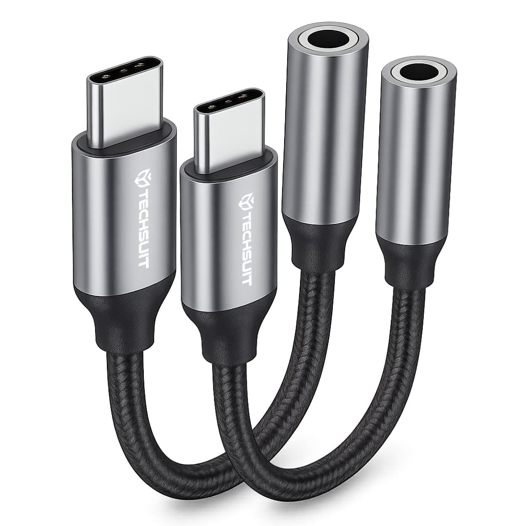 Techsuit 2ks Premium kabelový adaptér FuseXound AC12 Type-C na 3.5mm Jack šedý - náhled 1