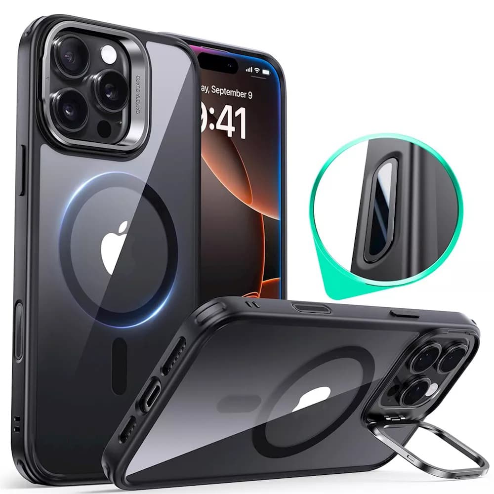 ESR Classic Hybrid HaloLock Kickstand iPhone 16 Pro černá průhledná - náhled 1