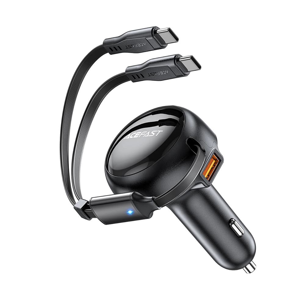 Acefast Car Charger B13 s navíjecím kabelem USB 2x Type-C 53W 70 + 15cm černá - náhled 1