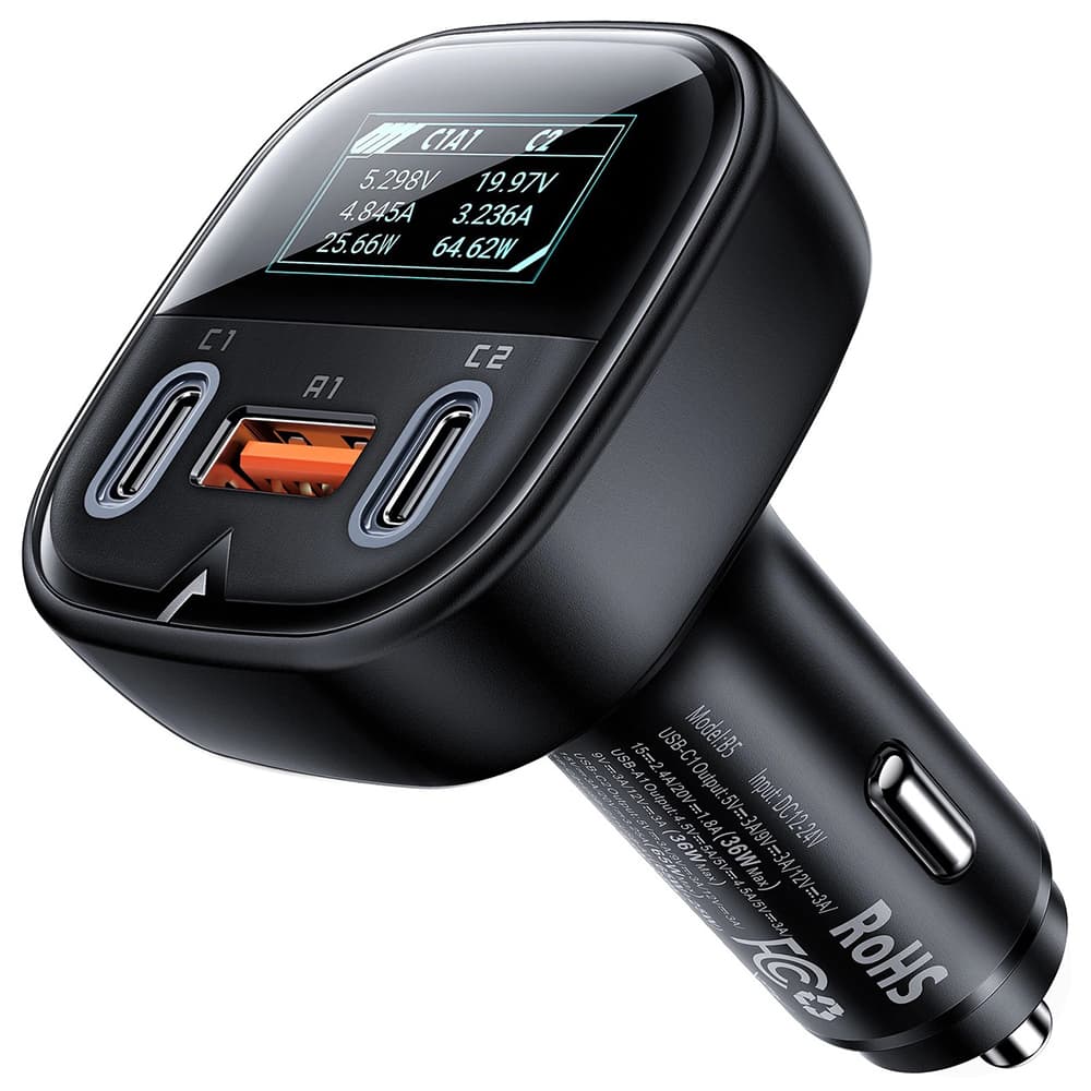 Acefast Car Charger B5 Rychlonabíječka OLED displej 2x Type-C USB 101W černá - náhled 1