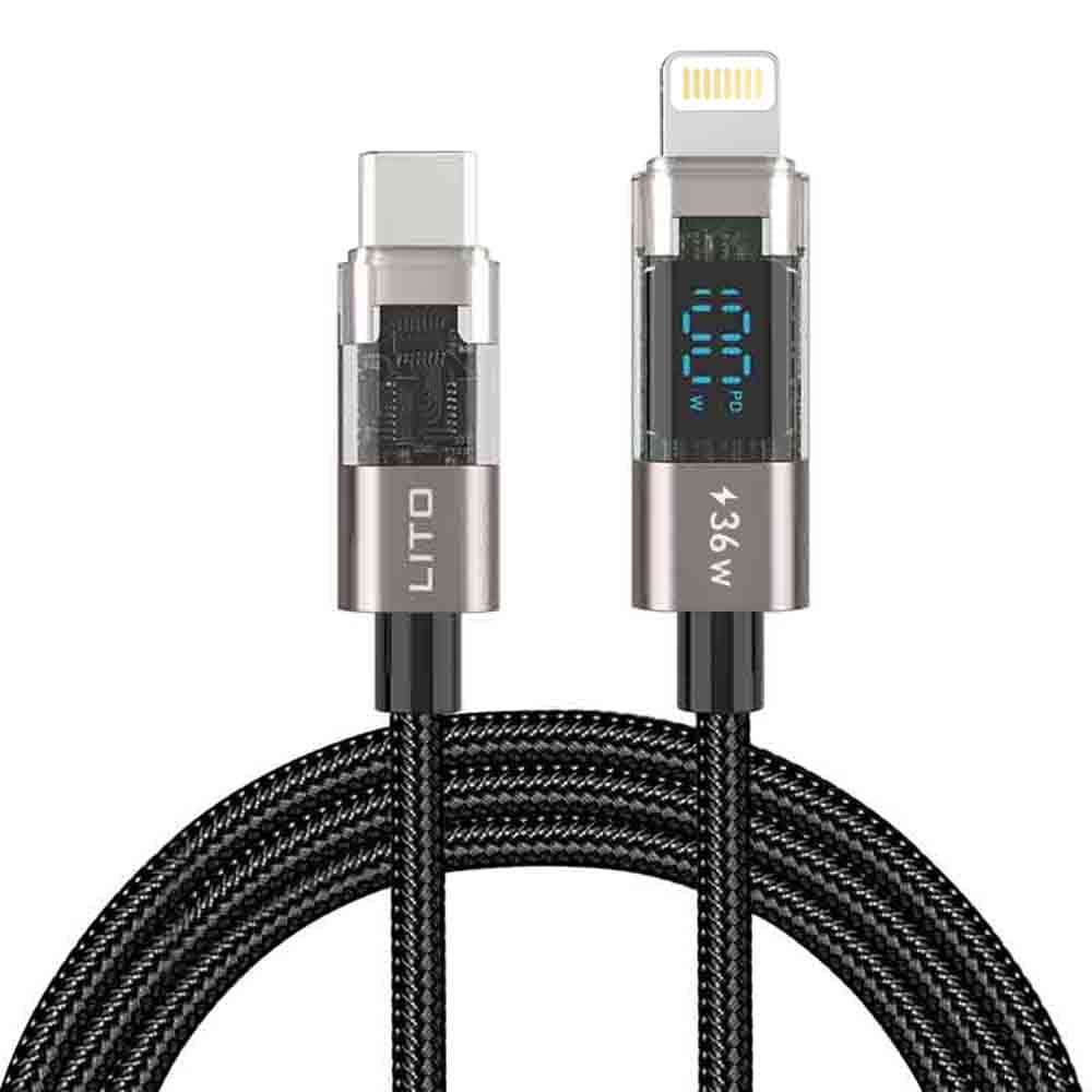 Lito Datový kabel LD09CL Lightning na Type-C 36W Rychlé nabíjení LED displej 1.2m černý - náhled 1