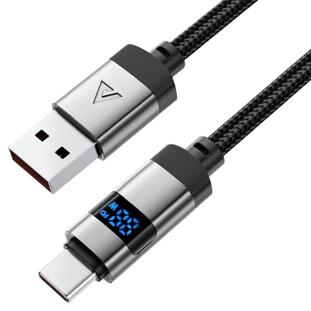 Acefast Data Cable C15-04 s digitálním displejem rychlé nabíjení USB-A na Type-C 66W zinková slitina 1.2m černá - náhled 1