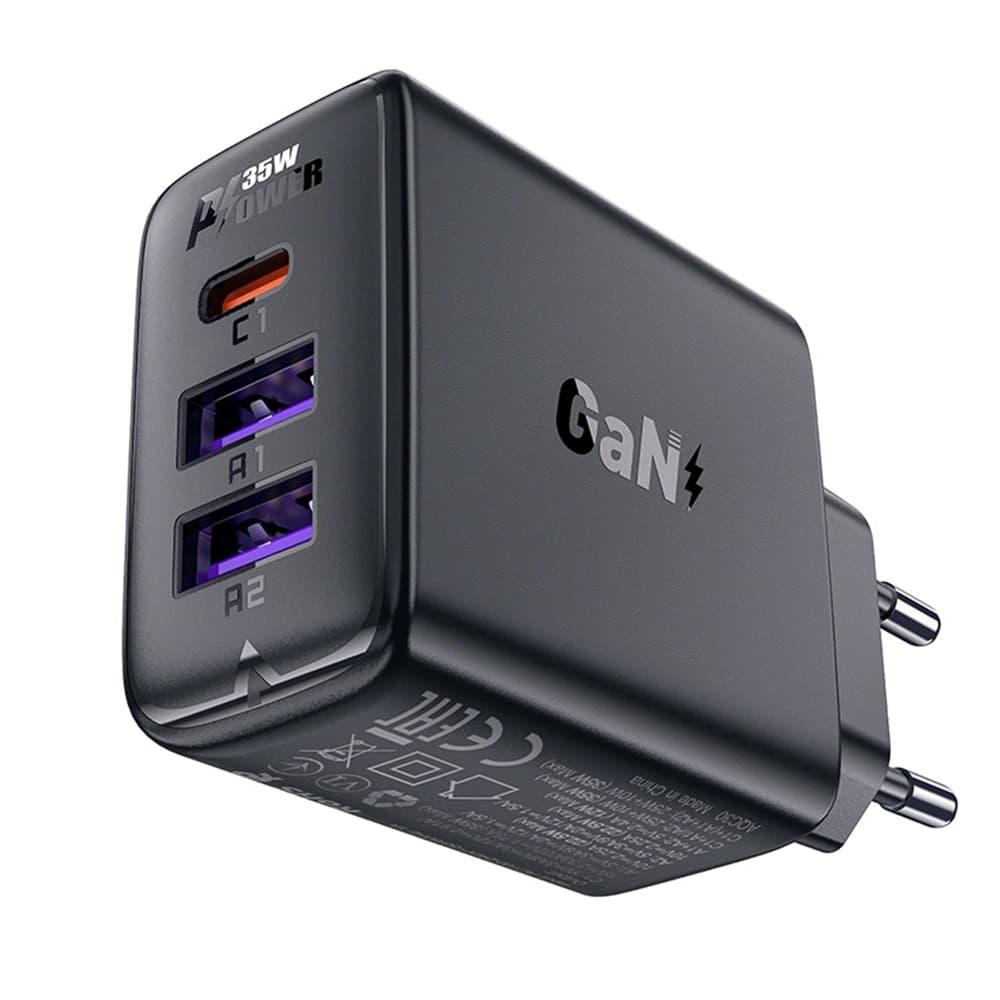 Acefast - Nástěnná nabíječka (A57) GaN Rychlé nabíjení 2x USB Type-C PD35W Smart Chip černá - náhled 1