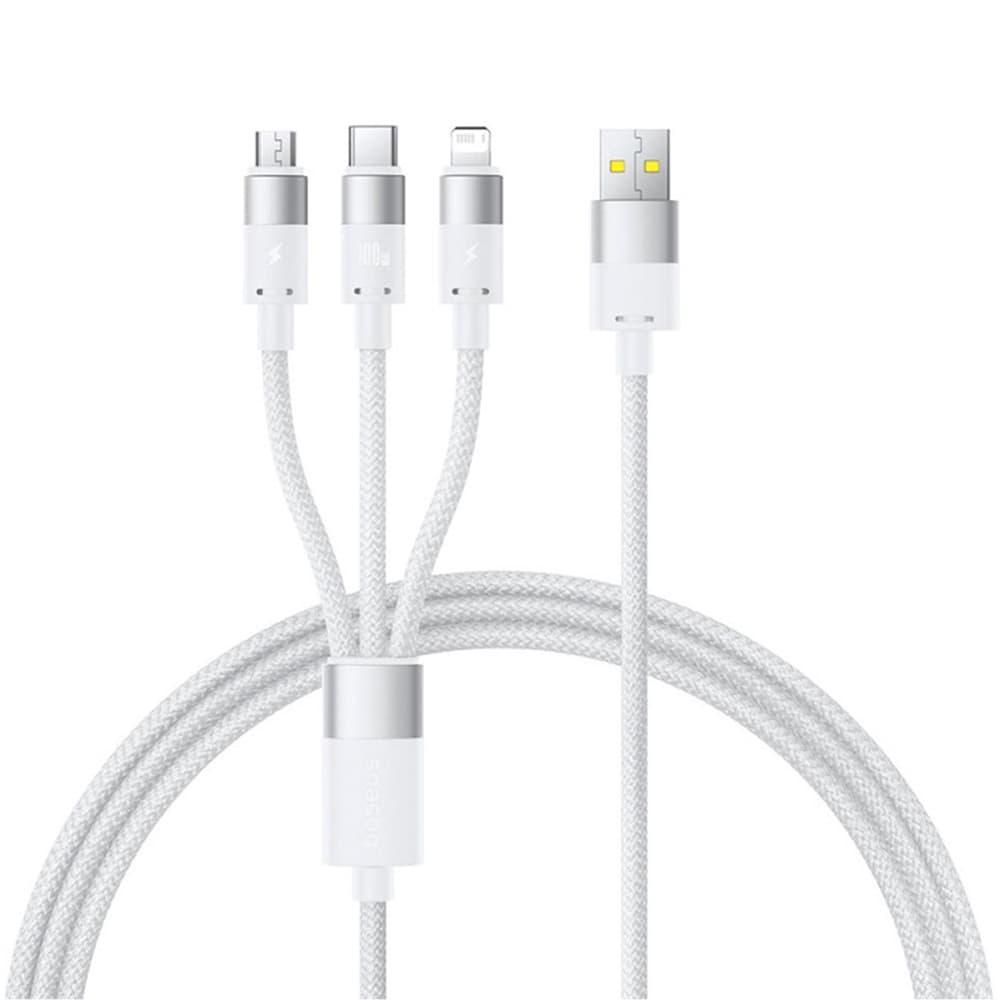 Baseus kabel StarSpeed rychlonabíjecí USB Micro-USB Type-C Lightning 100W 1.5m bílý - náhled 1