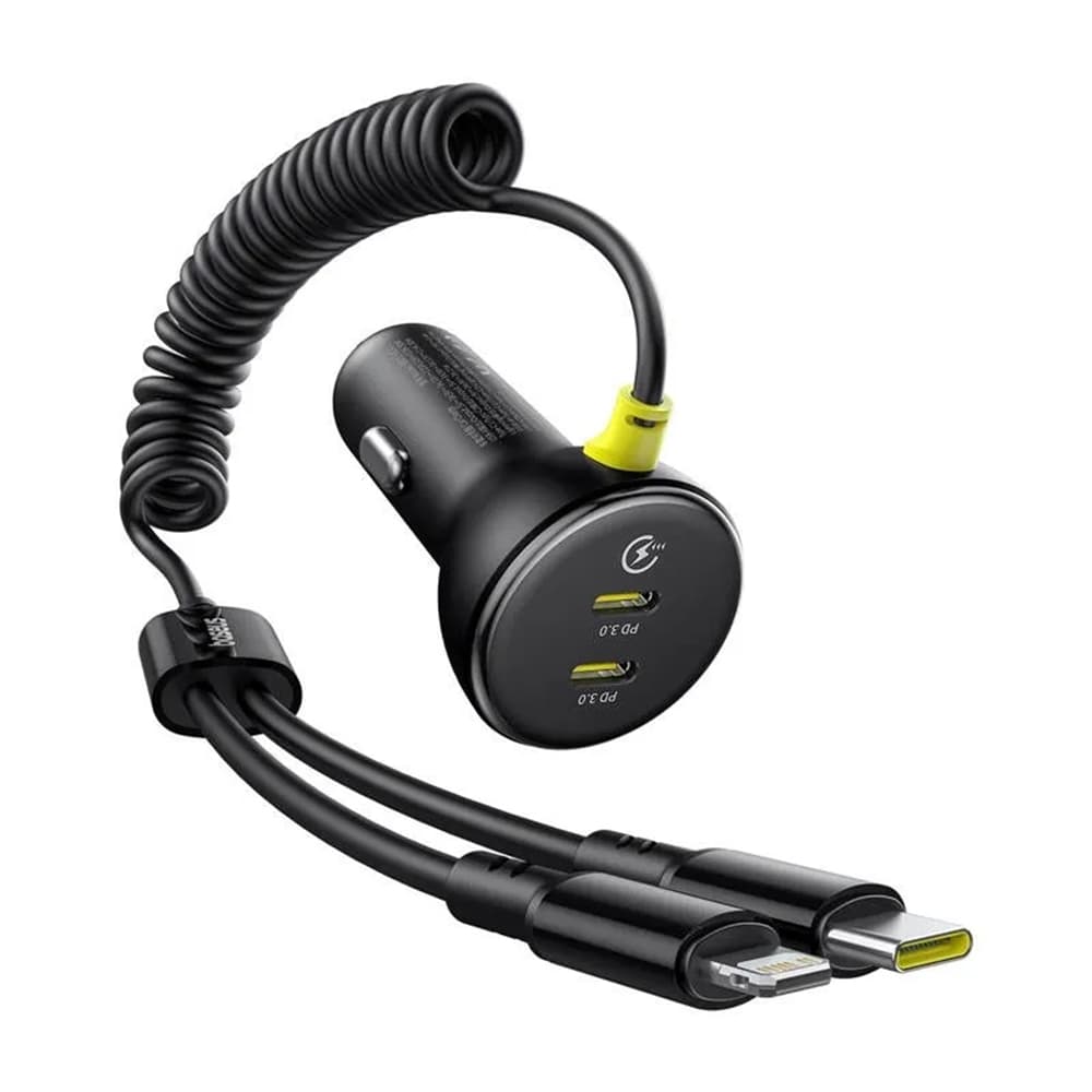 Baseus Car Charger 2x USB-C Rychlé Nabíjení s USB-C Lightning Kabelem 60W 1.4m Černá - náhled 1
