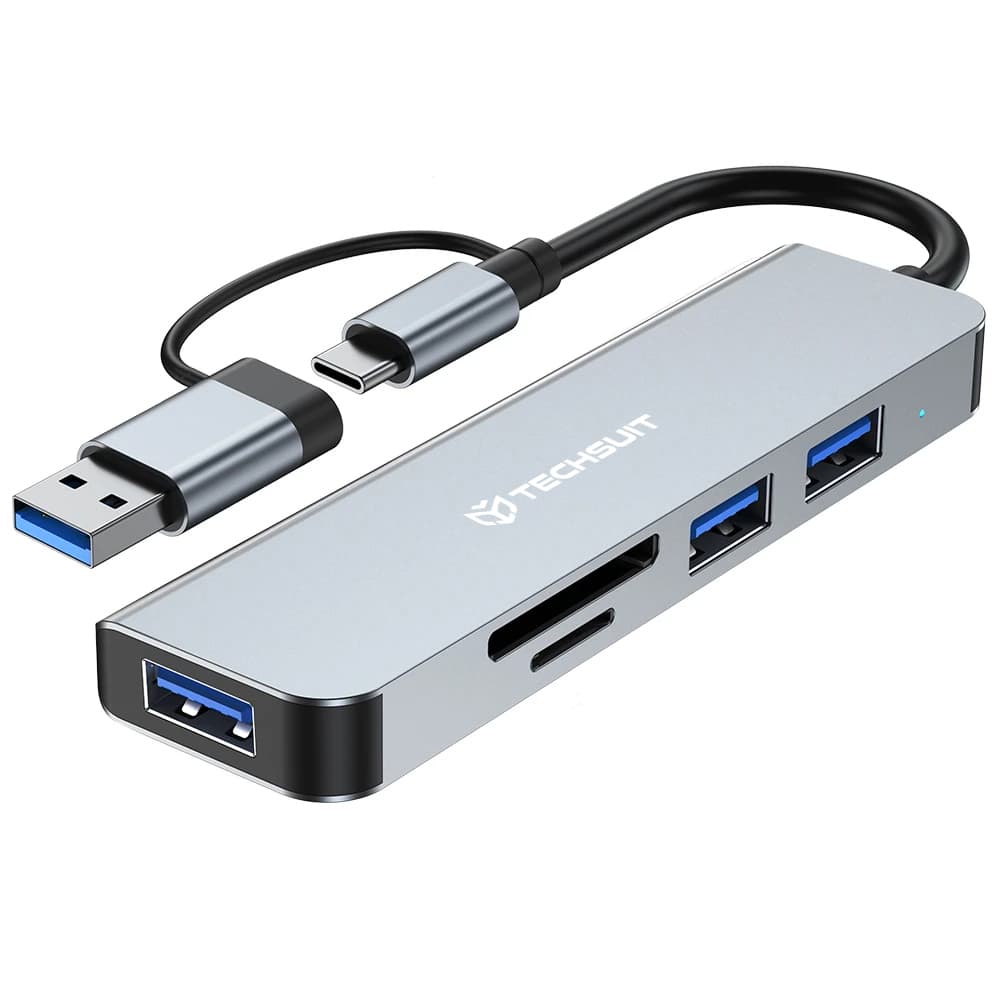 Techsuit Docking Station DataBridge 5 v 1 (H7) USB Type-C na USB 3.0 2x USB 2.0 SD/TF karta šedá - náhled 1