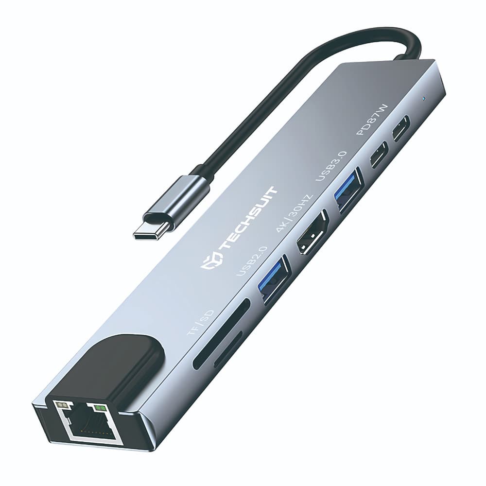 Techsuit Docking Station NetBridge 8 in 1 H2 Type-C šedá - náhled 1