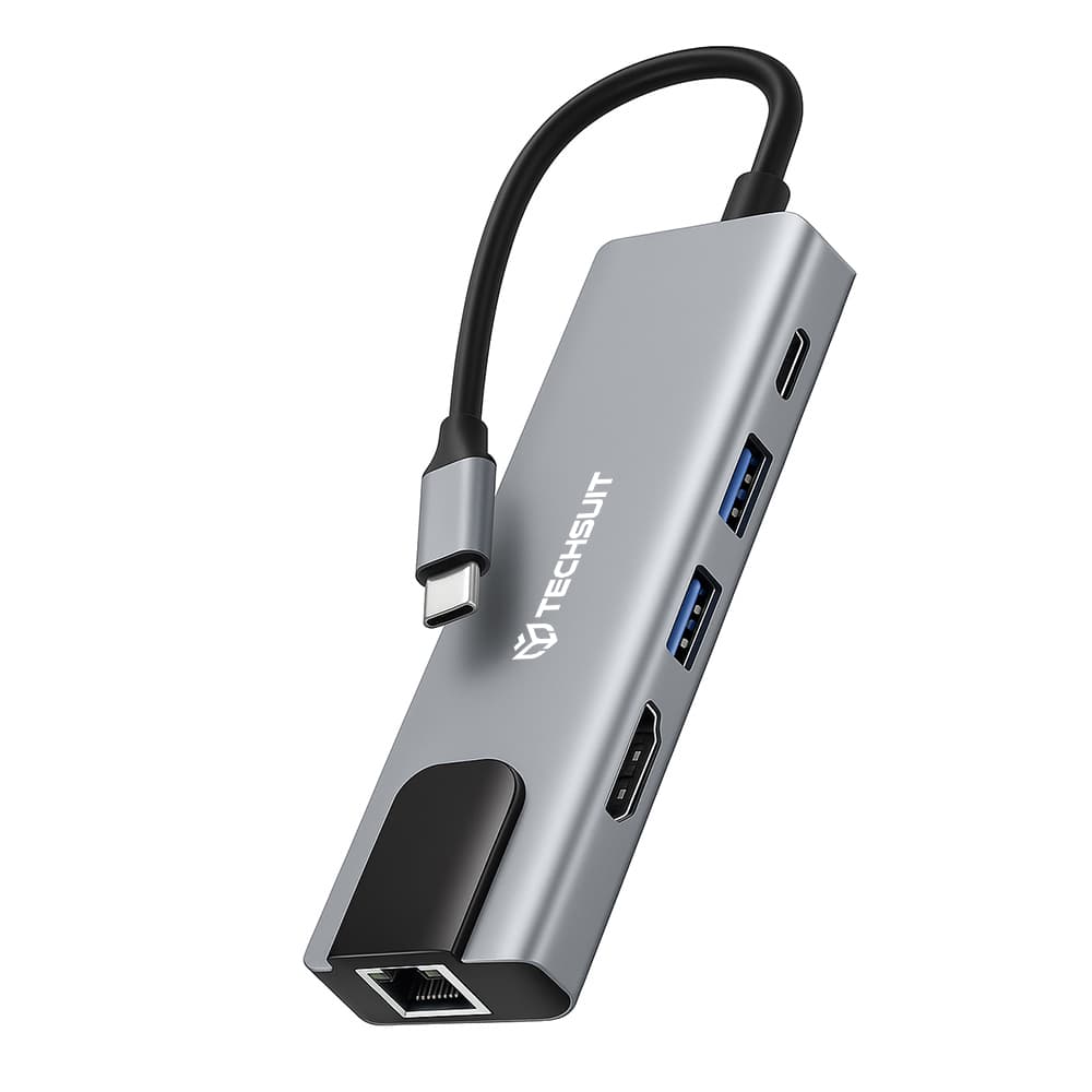 Techsuit Docking Station NetBridge 5 in 1 H1 Type-C Šedá - náhled 1