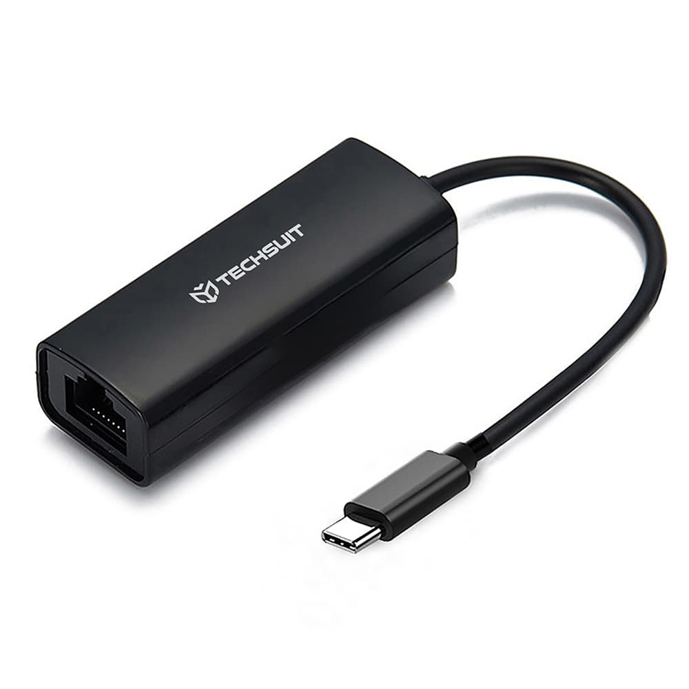 Techsuit Ethernet adaptér NetLink (AC20) Type-C samec na RJ45 samice 100Mbps ABS černý