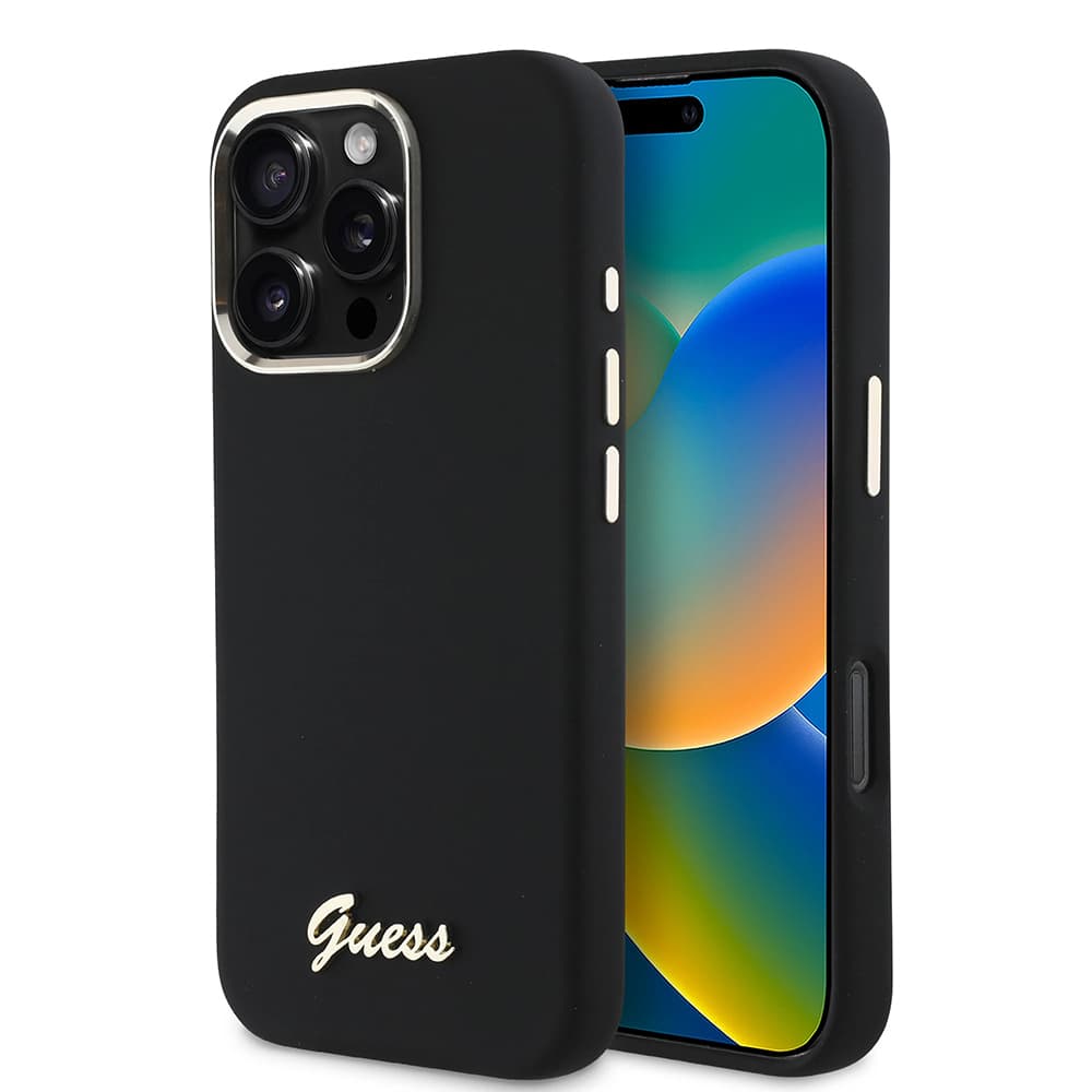 Guess Silicone Script Metal Logo &amp; Frame GUHCP16LSMBSLK iPhone 16 Pro černá - náhled 1
