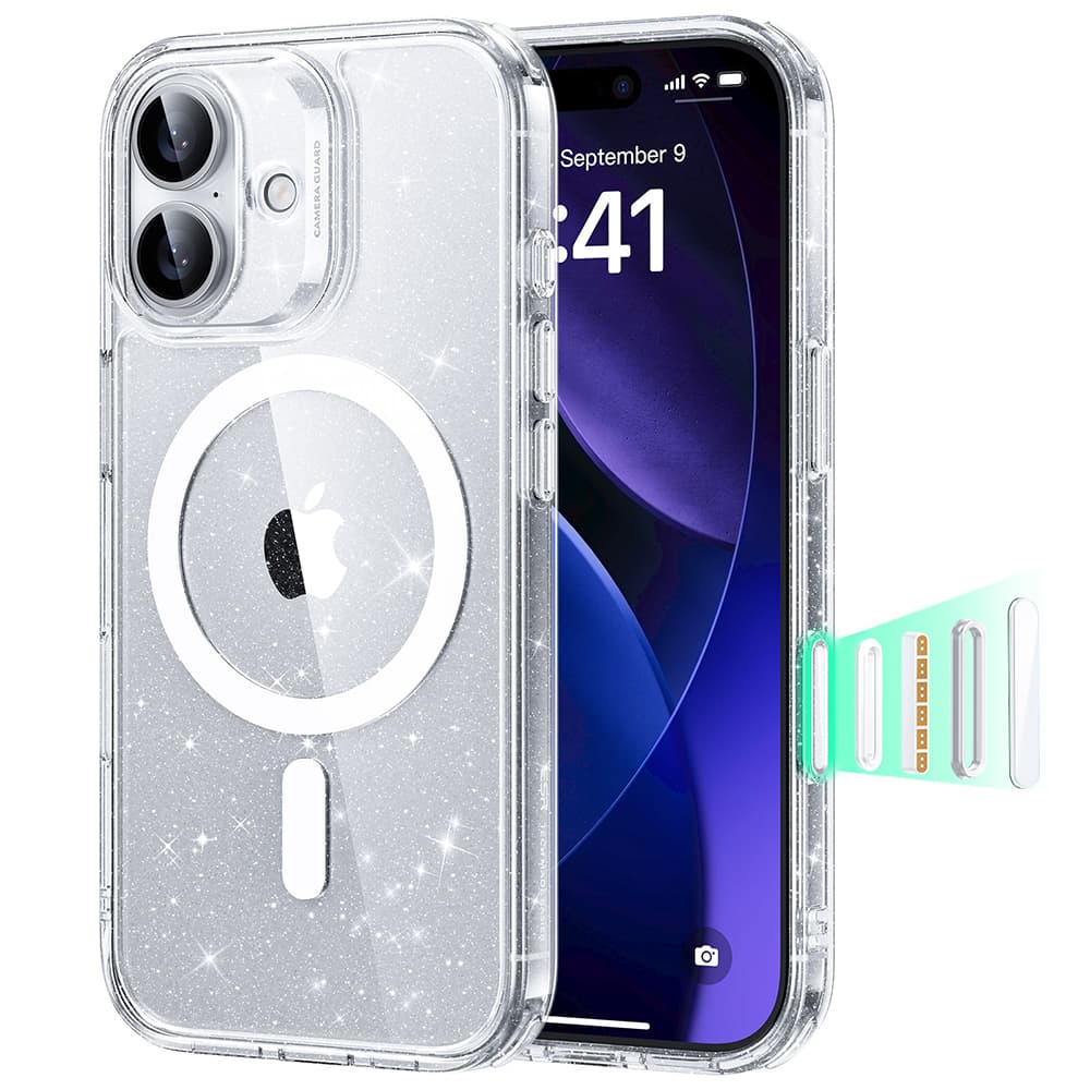 ESR Classic Hybrid HaloLock pro iPhone 17 v čiré třpytivé barvě - náhled 1