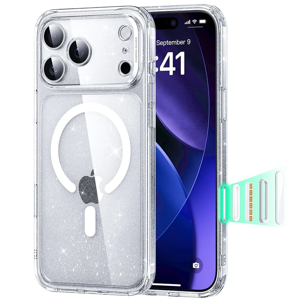 ESR Classic Hybrid HaloLock pro iPhone 17 Pro Max čirý třpytivý - náhled 1