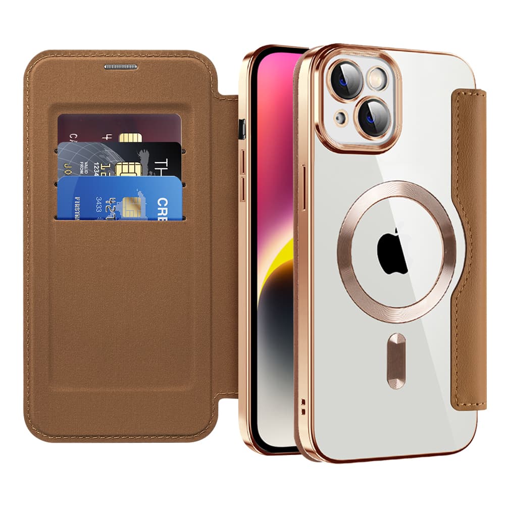 Pouzdro na knihu Techsuit SmartMag pro iPhone 14 Plus hnědé - náhled 1