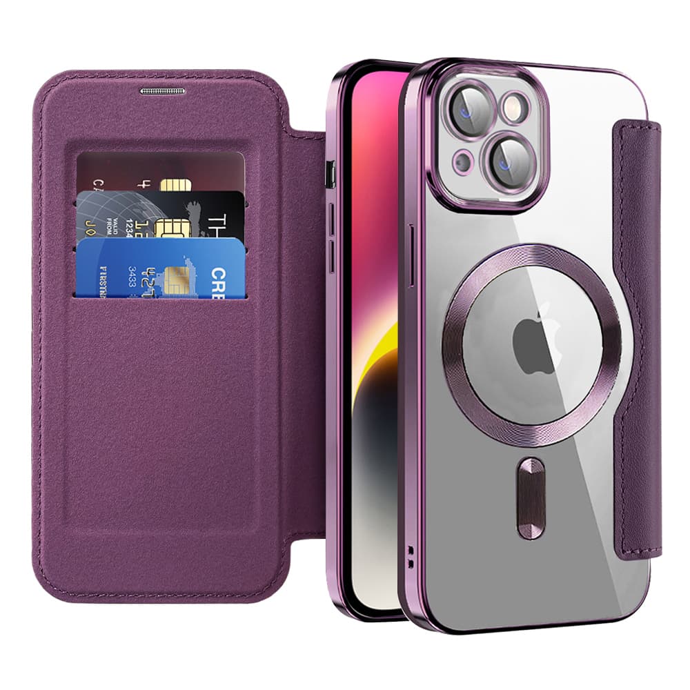 Pouzdro na knihu Techsuit SmartMag pro iPhone 14 Plus fialové - náhled 1