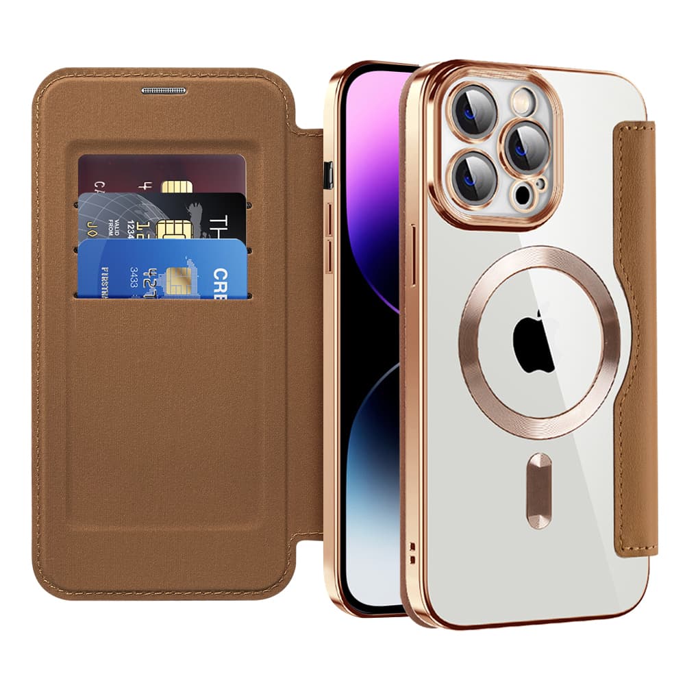 Pouzdro na knihu Techsuit SmartMag iPhone 14 Pro Max hnědé - náhled 1