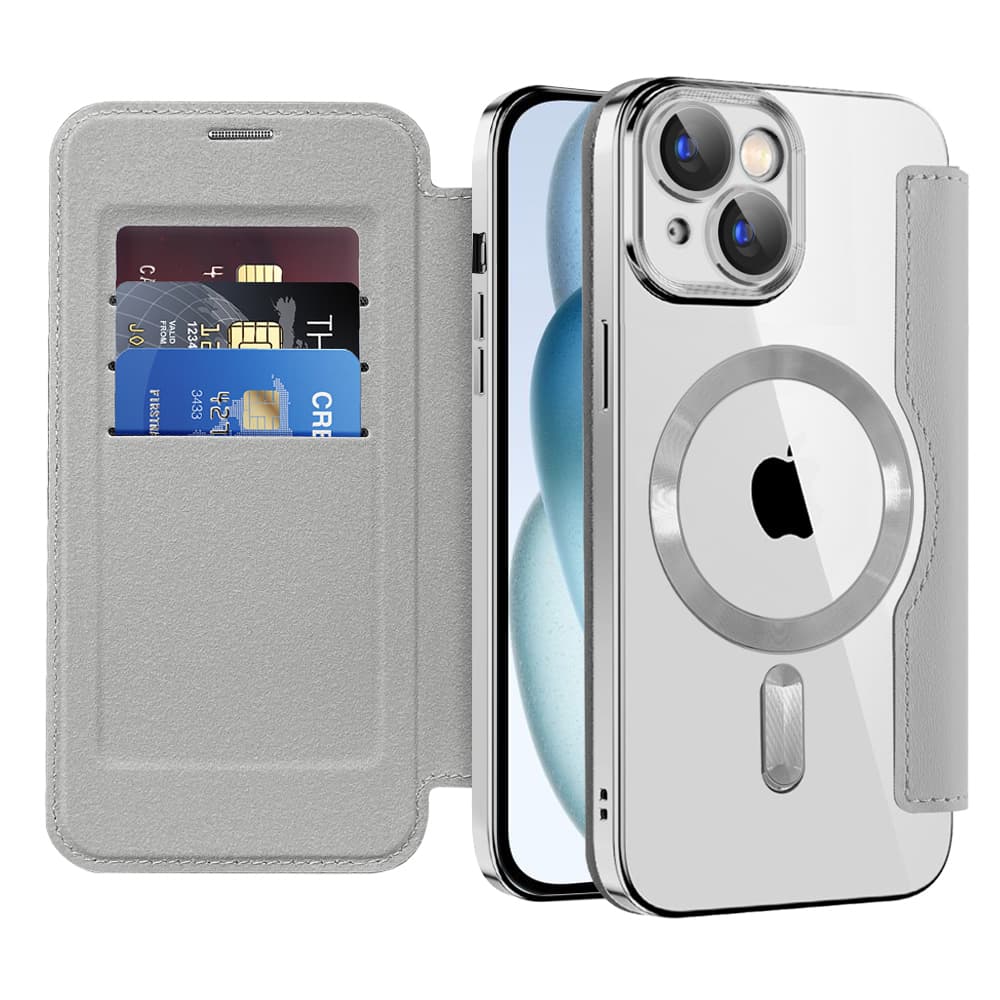 Pouzdro na knihu Techsuit SmartMag iPhone 15 šedé - náhled 1