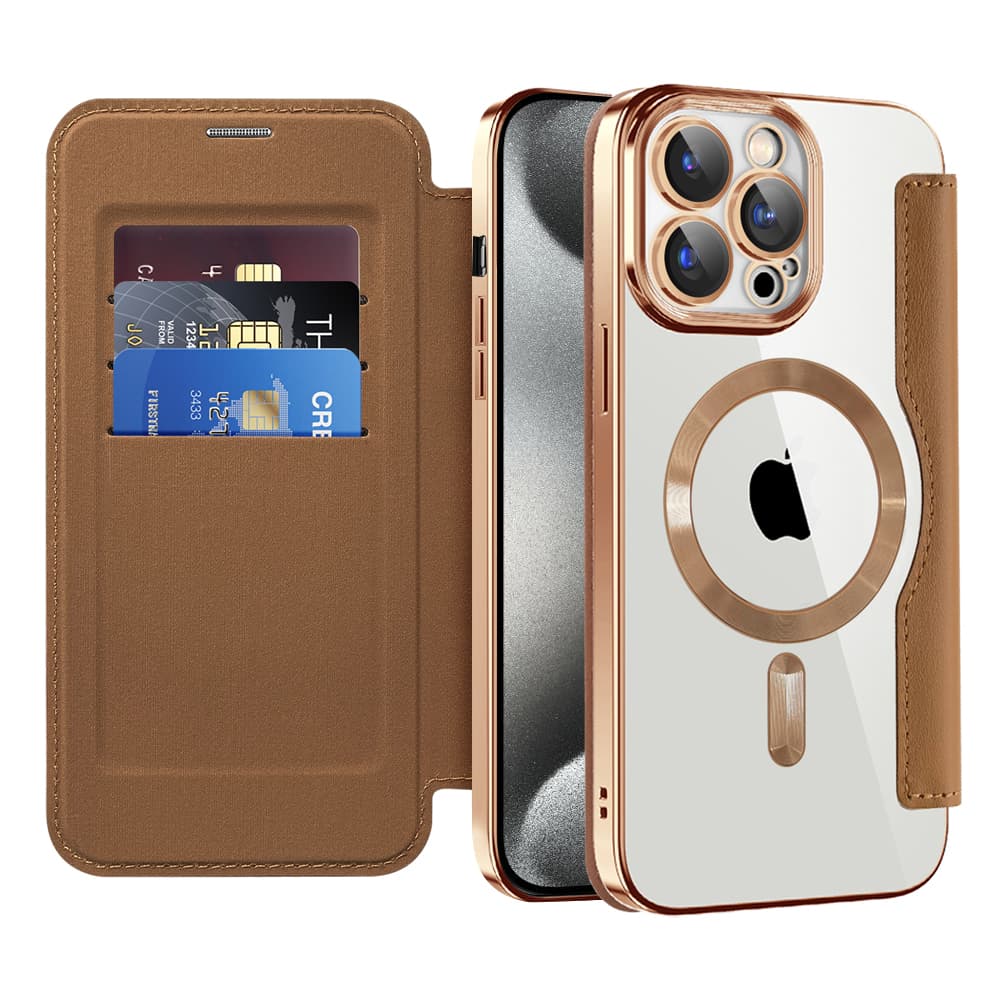Pouzdro na knihu Techsuit SmartMag pro iPhone 15 Pro hnědé - náhled 1