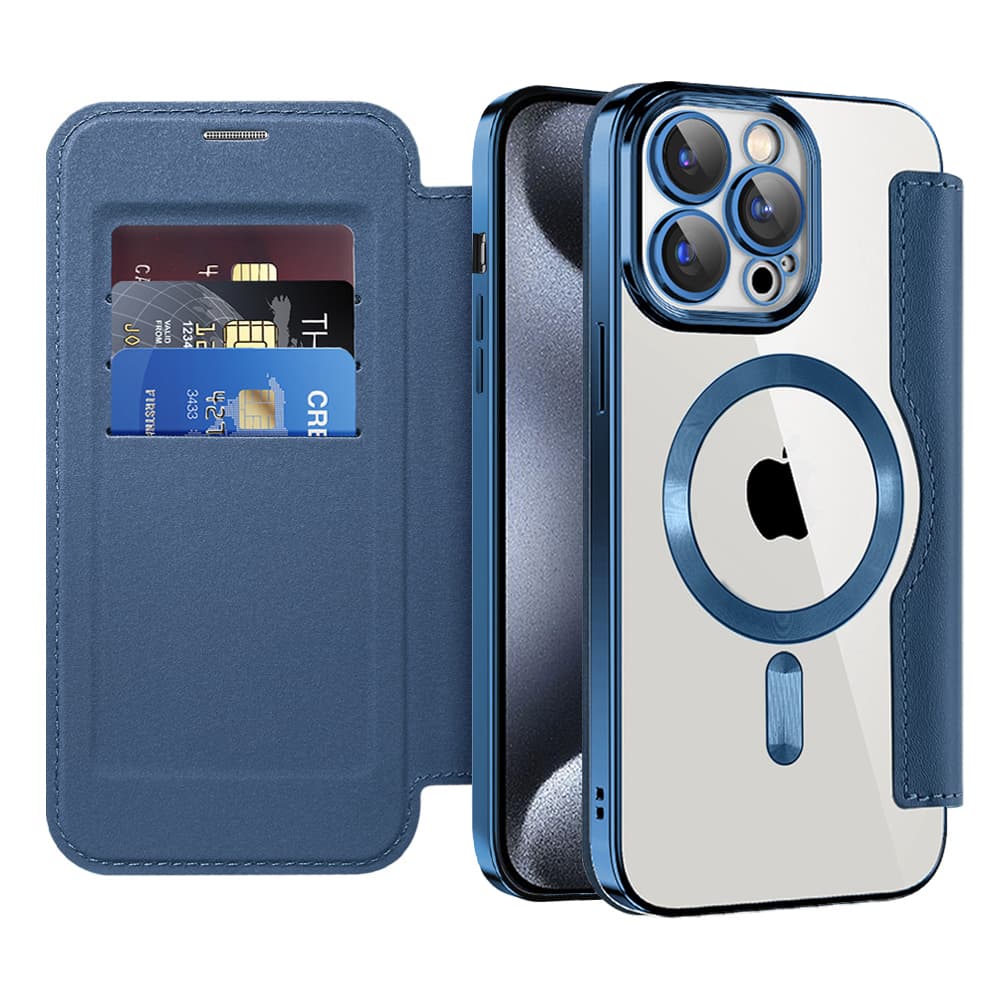 Pouzdro na knihu Techsuit SmartMag iPhone 15 Pro modré - náhled 1