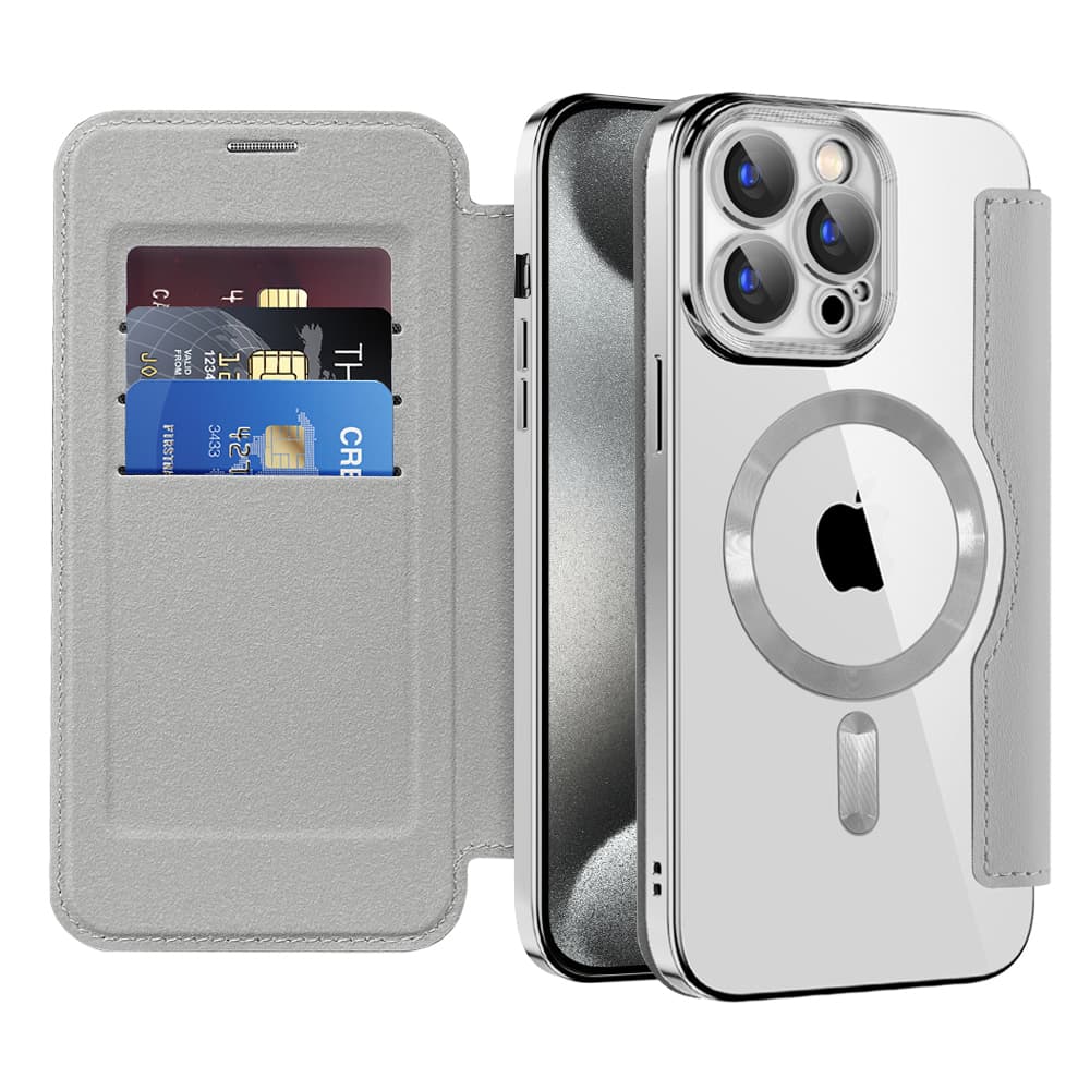 Techsuit SmartMag knížkové pouzdro iPhone 15 Pro šedé - náhled 1