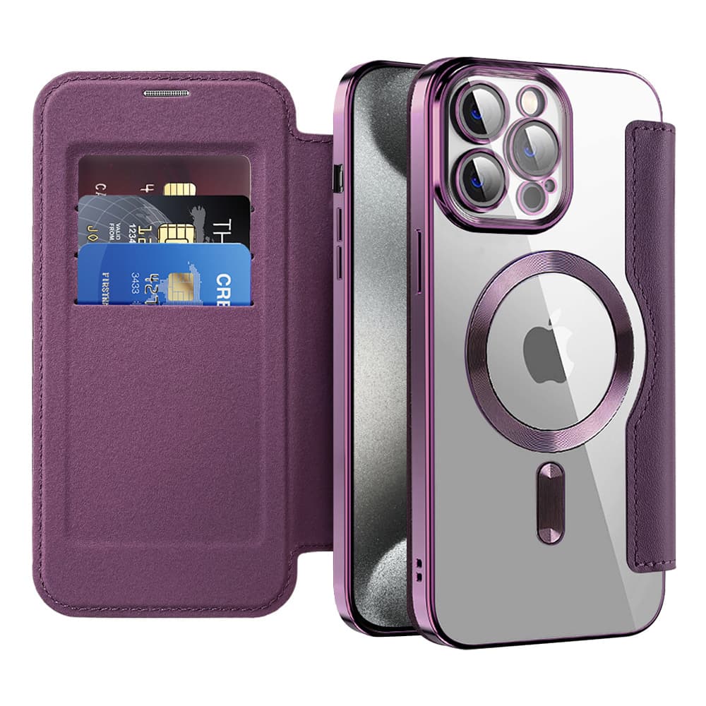 Pouzdro na knihu Techsuit SmartMag iPhone 15 Pro fialové - náhled 1