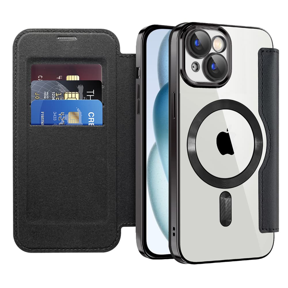 Pouzdro na knihu Techsuit SmartMag pro iPhone 15 Plus černé - náhled 1