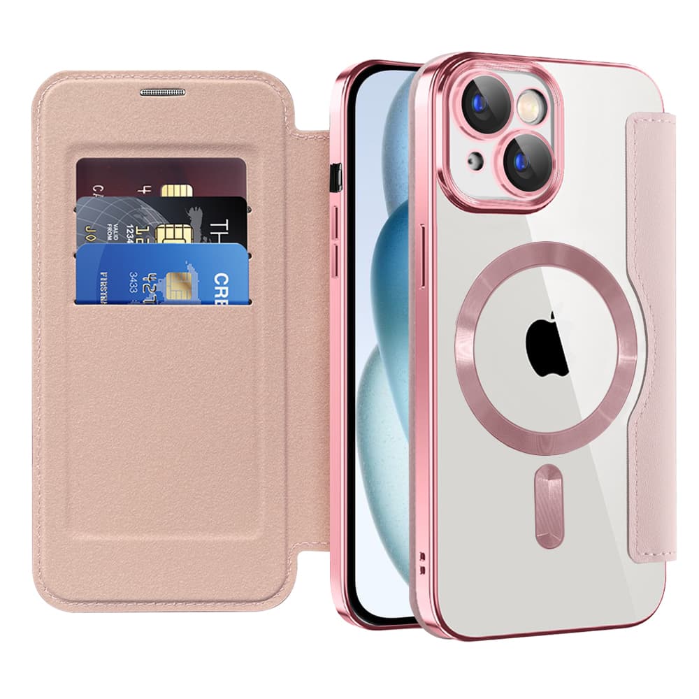 Pouzdro na knihu Techsuit SmartMag pro iPhone 15 Plus růžové - náhled 1