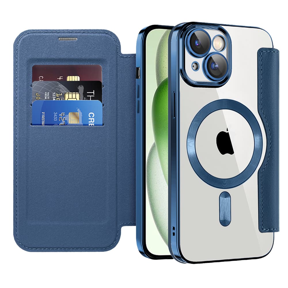 Pouzdro na knihu Techsuit SmartMag pro iPhone 15 Plus modré - náhled 1