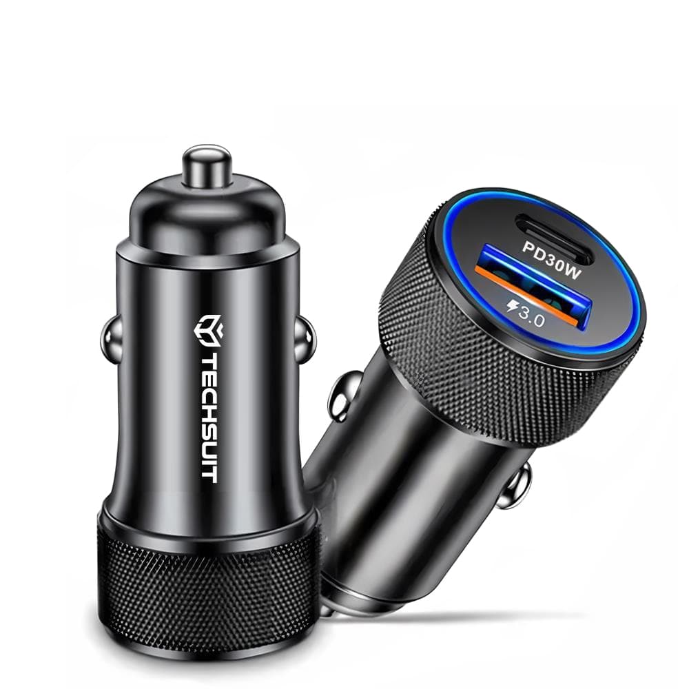 Techsuit Premium nabíječka do auta VoltDuo (C2) s LED světlem černá - náhled 1