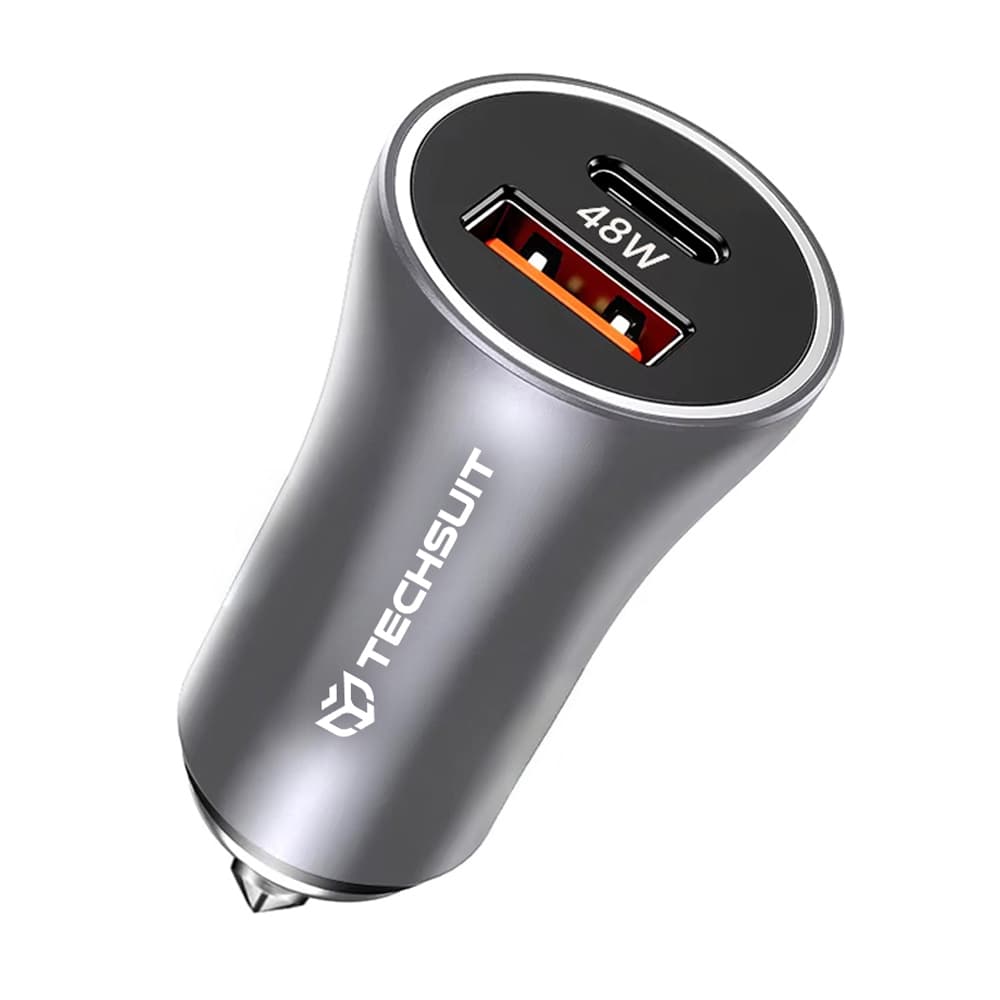 Techsuit Premium Car Charger RescueVolt (C3) s kovovým rozbíječem oken rychlé nabíjení USB QC18W USB-C PD30W 5V/3A šedý - náhled 1