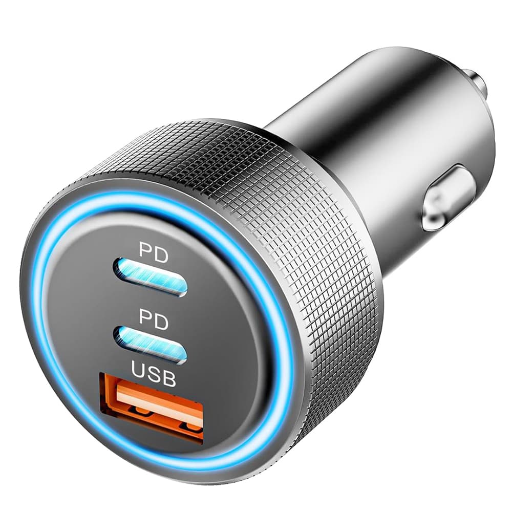 Techsuit Premium Car Charger DriveBoost (C6) rychlonabíječka LED USB 2x Type-C 60W 5V/3A hliníková slitina stříbrná - náhled 1