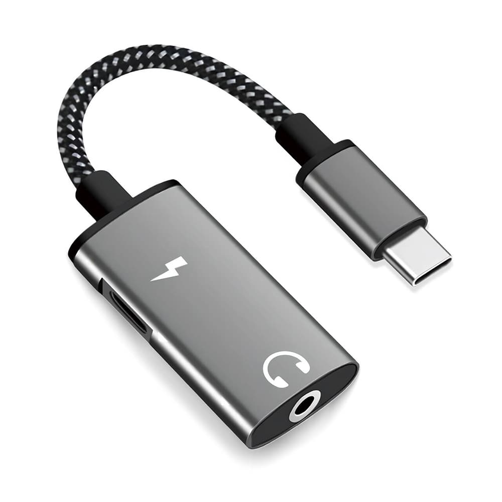 Techsuit 2v1 audio adaptér AcustiCore (AC22) Type-C na Type-C/Jack 3.5mm šedý - náhled 1