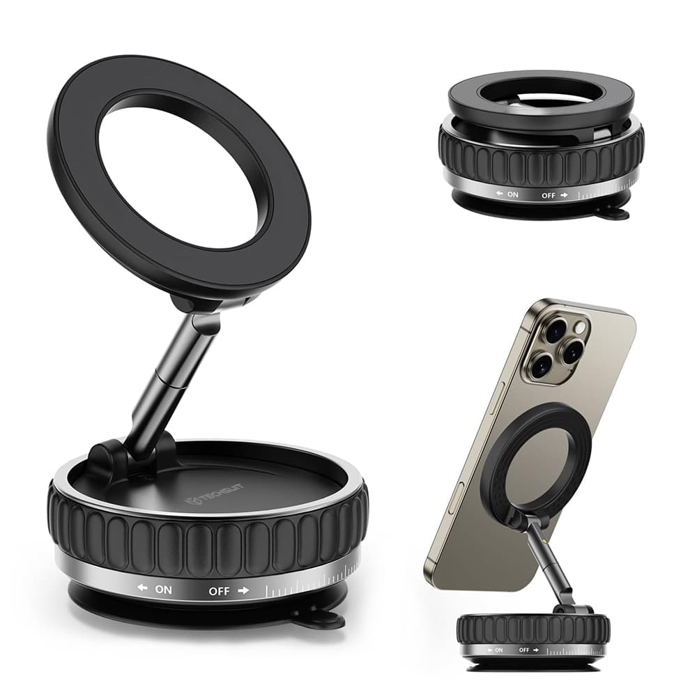 Techsuit Premium Car Holder VacuumGripX S15 na palubní desku magnetický N55 360° nastavitelný skládací černý - náhled 1