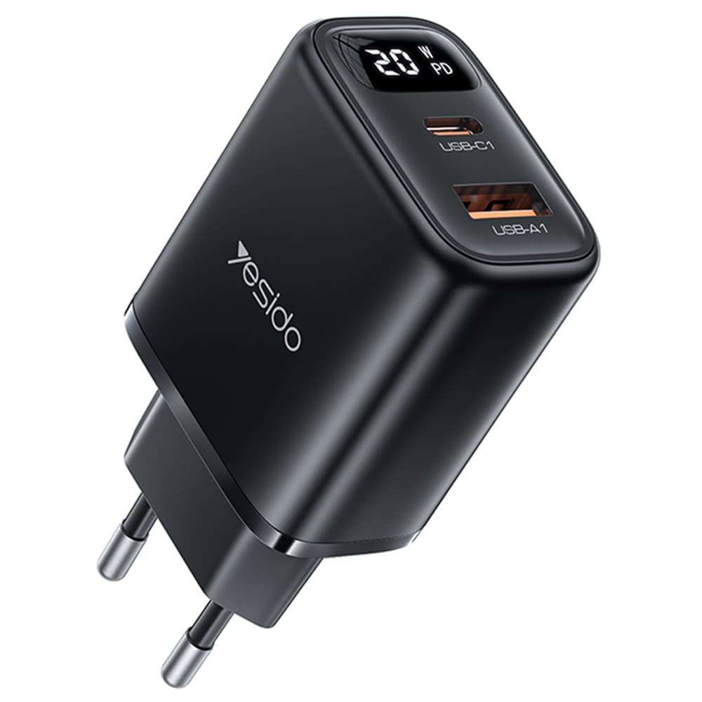 Yesido Wall Charger YC68 s digitálním displejem rychlonabíjení černý - náhled 1